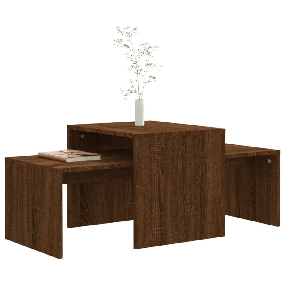 Set mesa de centro madera ingeniería roble marrón 100x48x40