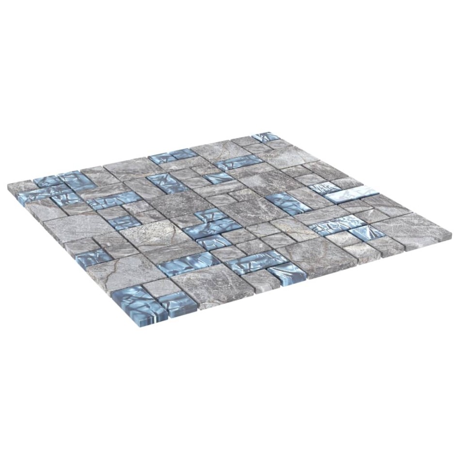 Azulejos de mosaico 11 unidades vidrio gris y azul 30x30