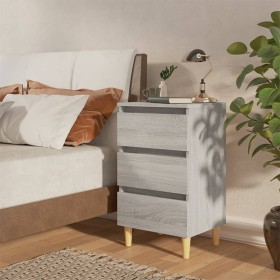 Mesita de noche con patas madera maciza gris Sonoma 40x35x69
