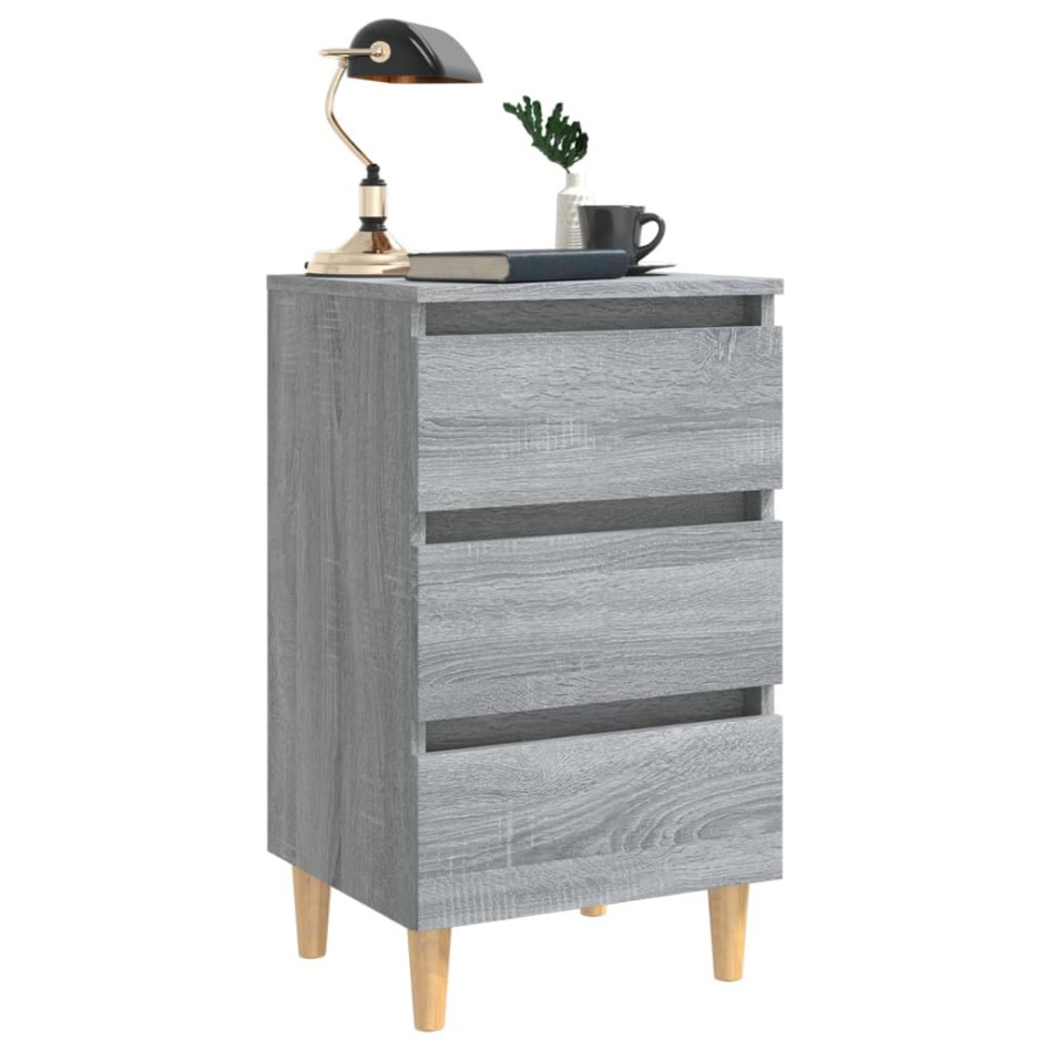 Mesita de noche con patas madera maciza gris Sonoma 40x35x69