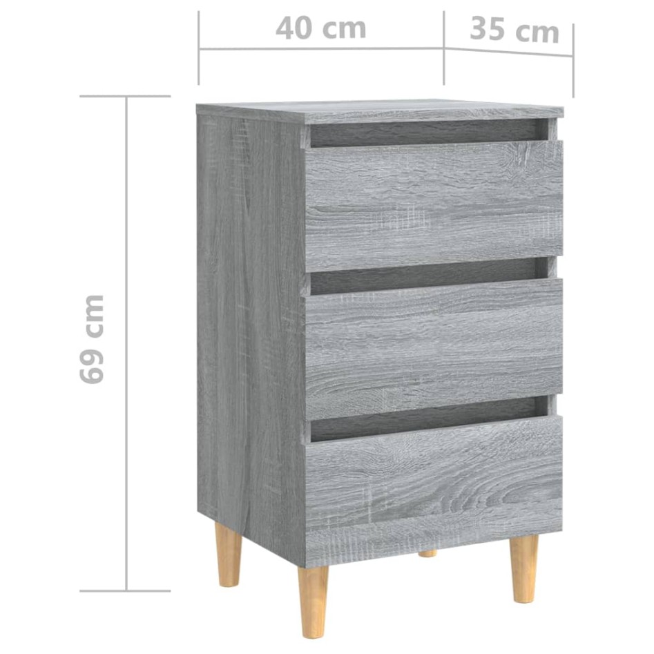 Mesita de noche con patas madera maciza gris Sonoma 40x35x69