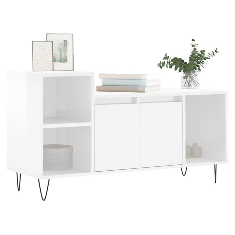 Mueble de TV madera contrachapada blanco brillo 100x35x55