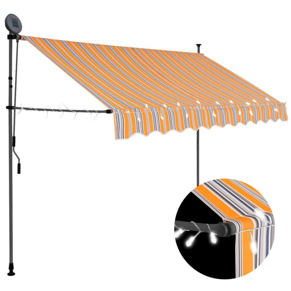 Toldo retráctil manual con LED amarillo y azul 300