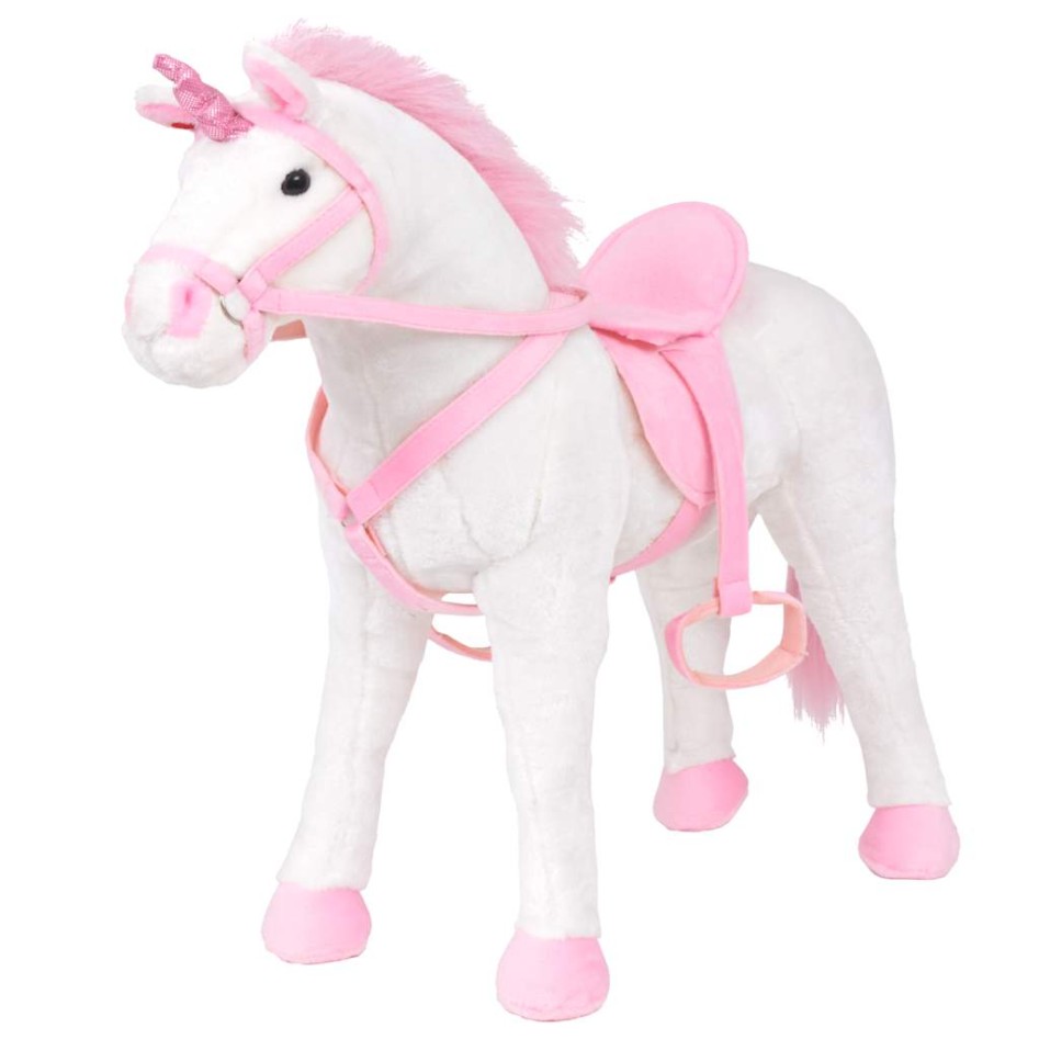 Unicornio de peluche de pie blanco y rosa