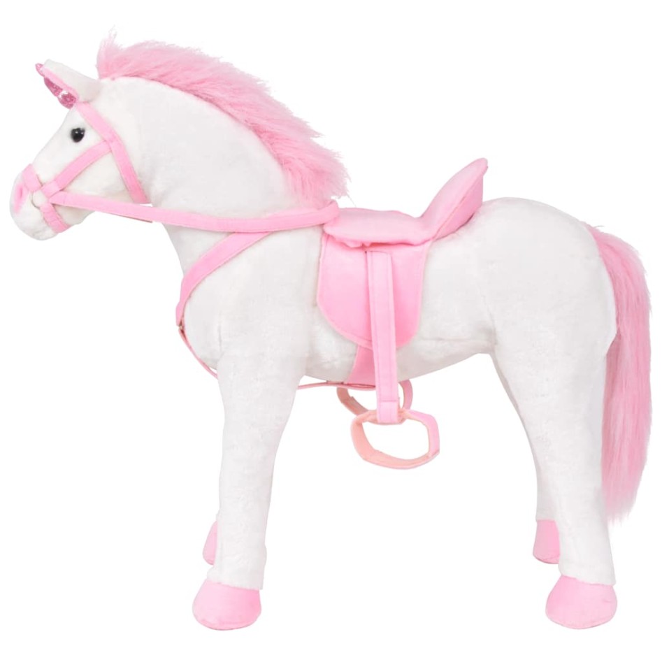 Unicornio de peluche de pie blanco y rosa