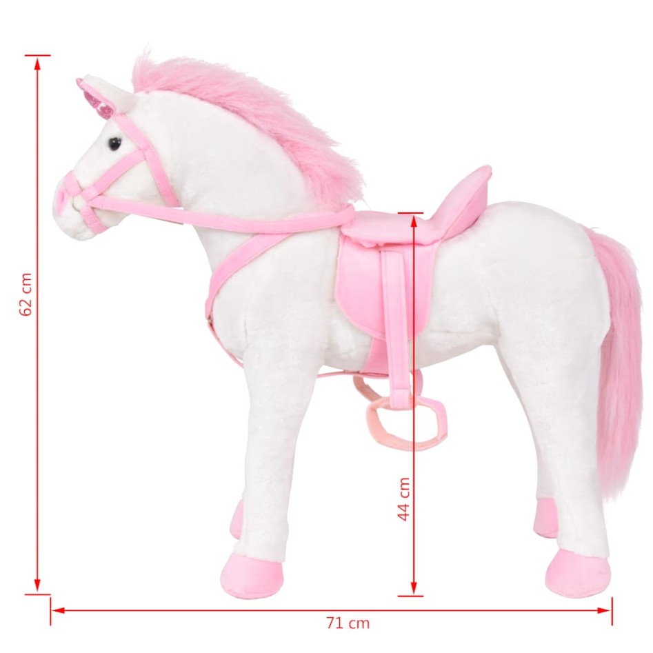 Unicornio de peluche de pie blanco y rosa