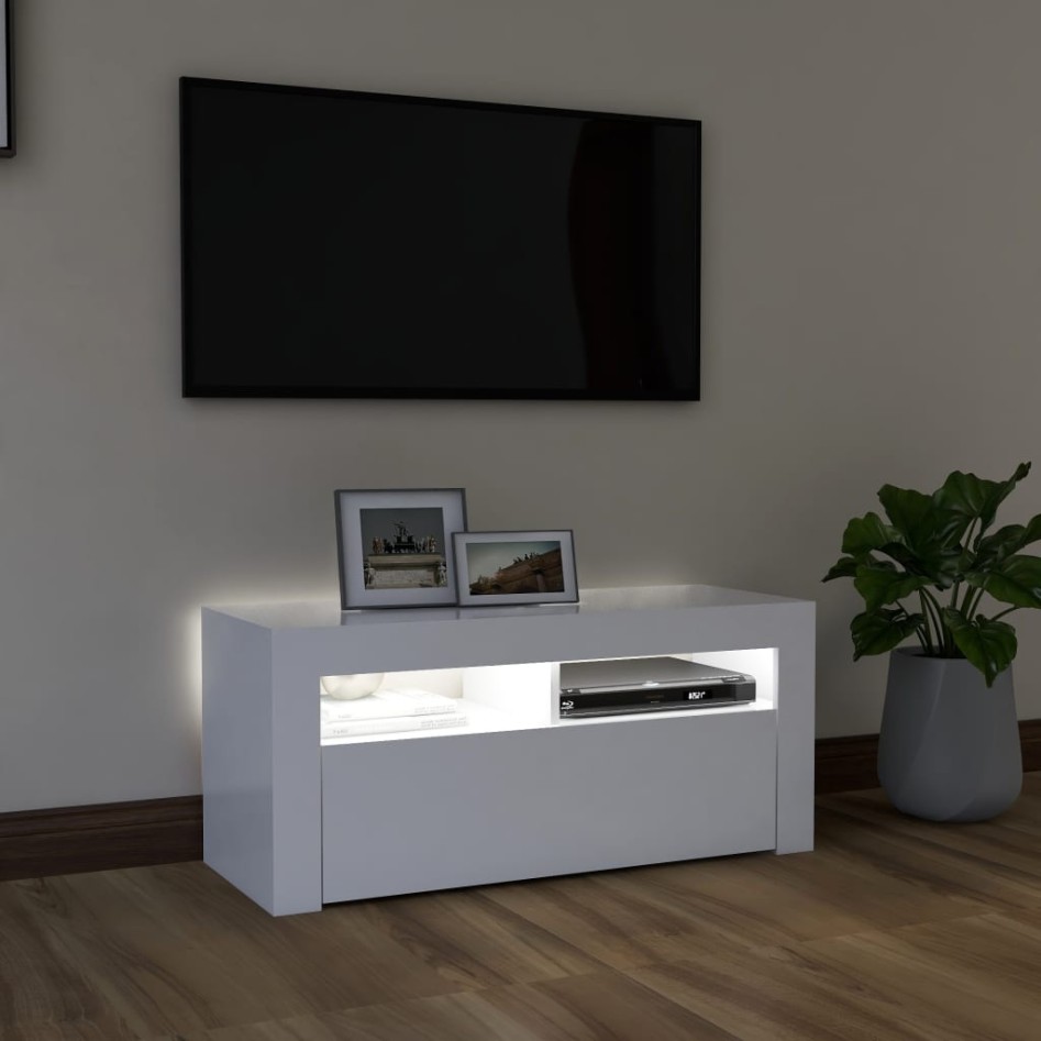 Mueble de TV con luces LED blanco 90x35x40