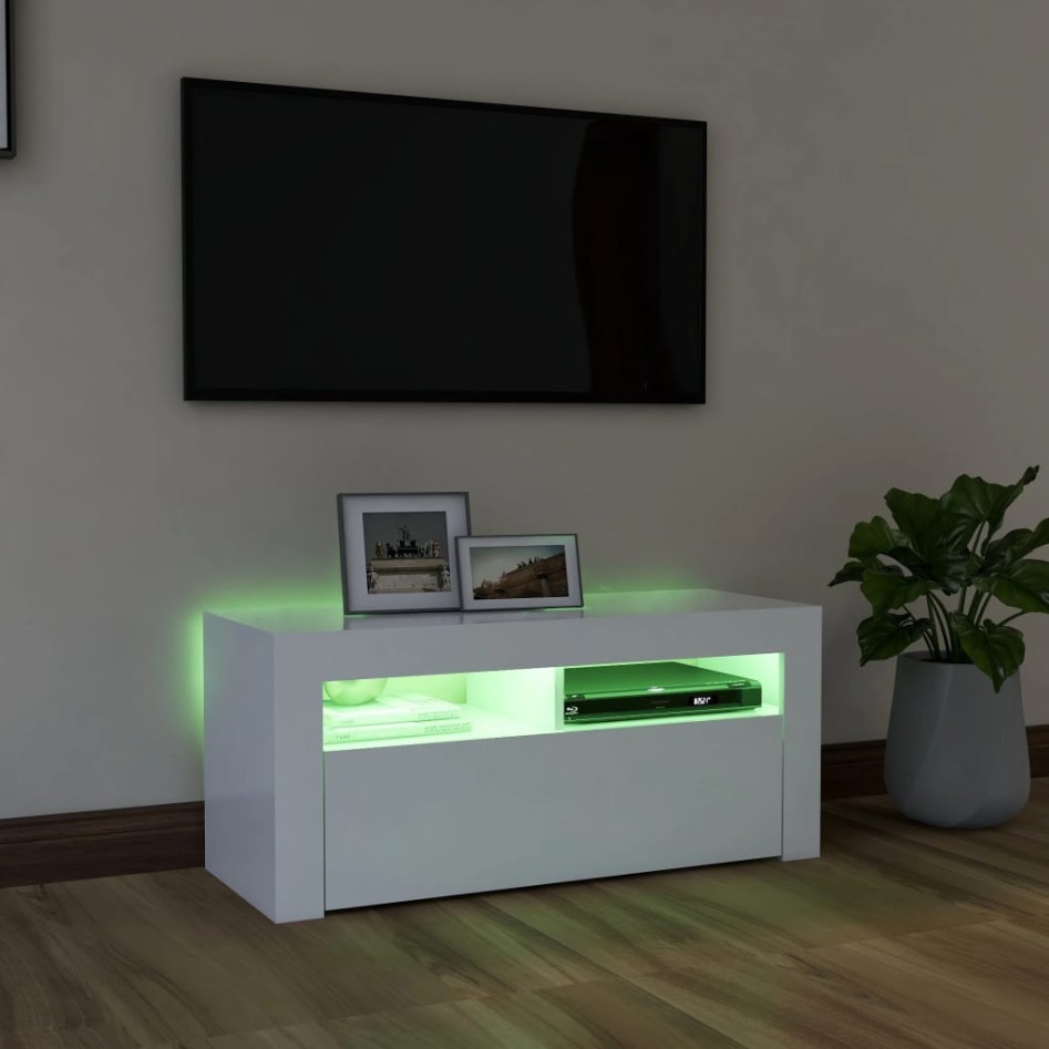 Mueble de TV con luces LED blanco 90x35x40