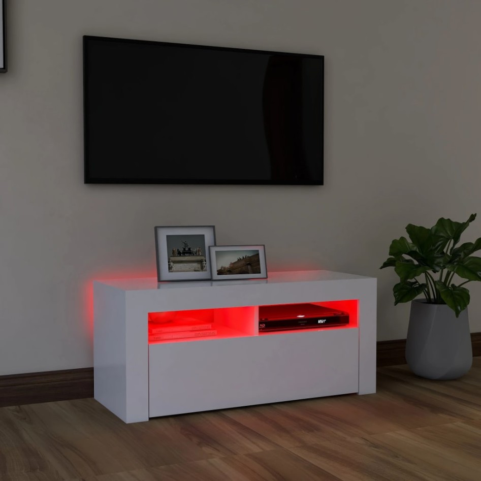 Mueble de TV con luces LED blanco 90x35x40