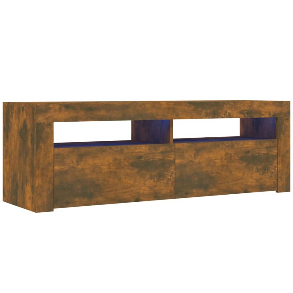 Mueble de TV con luces LED color roble ahumado 120x35x40