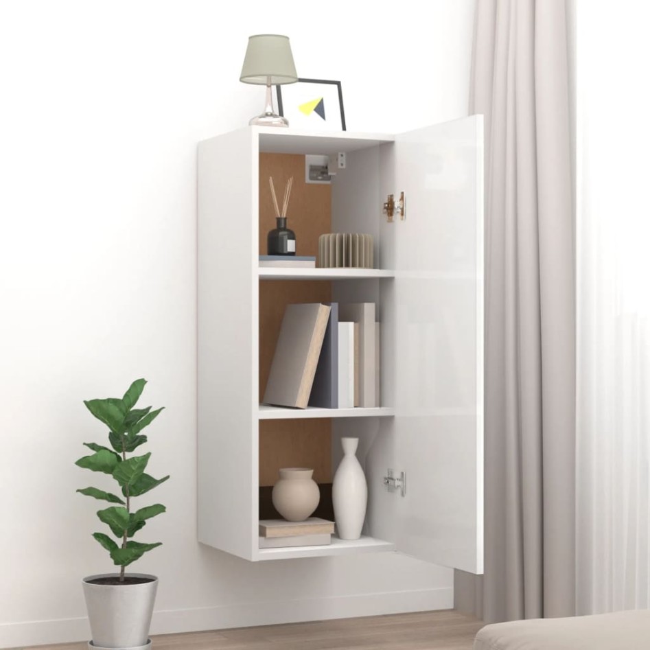 Armario pared madera contrachapada blanco brillo 34,5x34x90