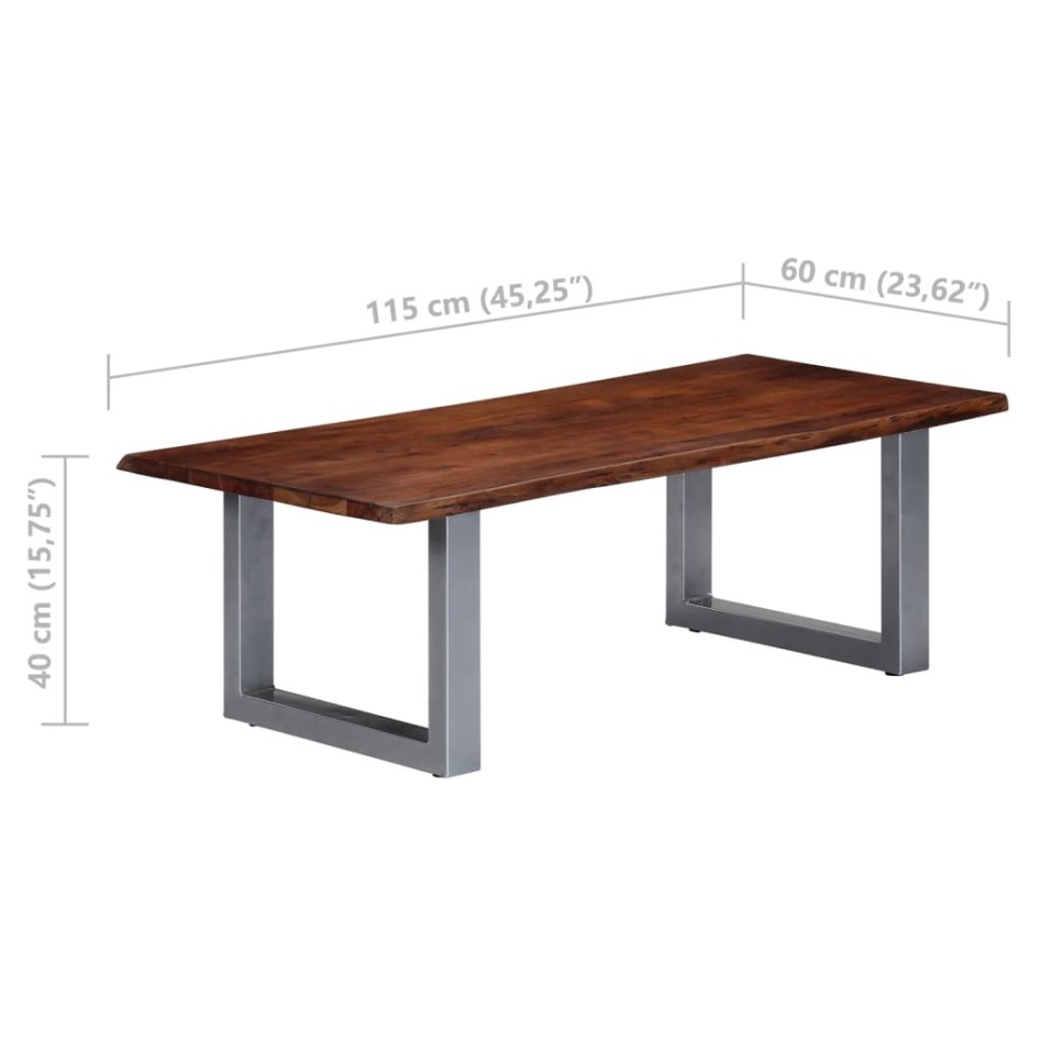 Mesa de centro borde natural madera maciza acacia 115x60x40