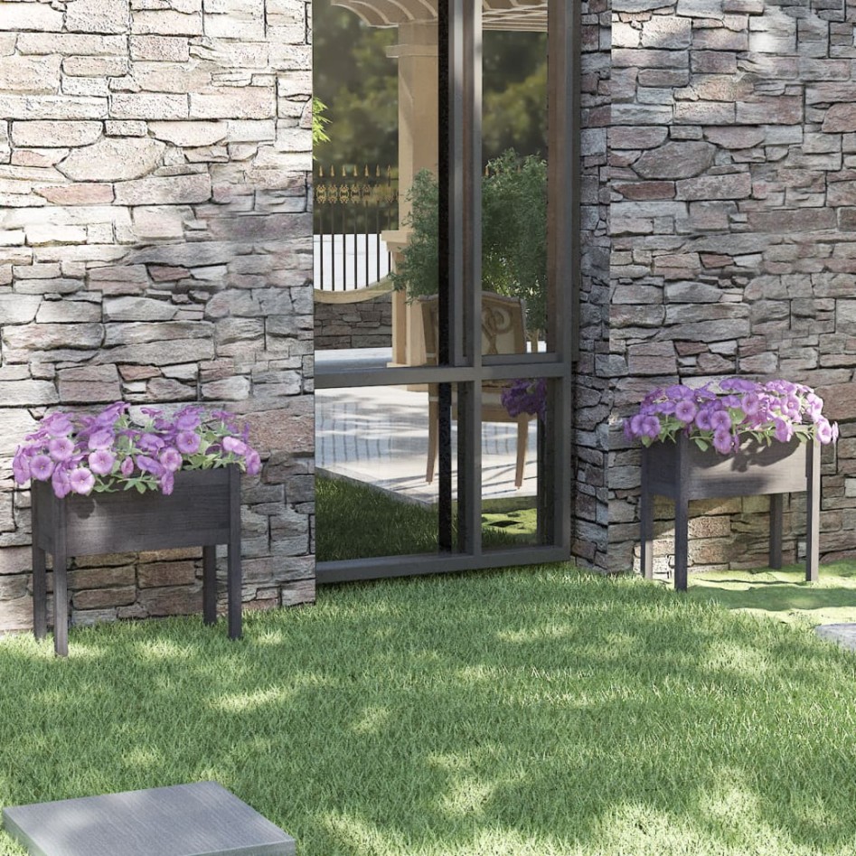 Jardineras 2 uds madera maciza de pino gris 70x31x70