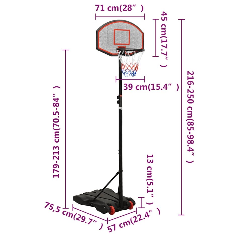 Canasta de baloncesto polietileno negro 216-250