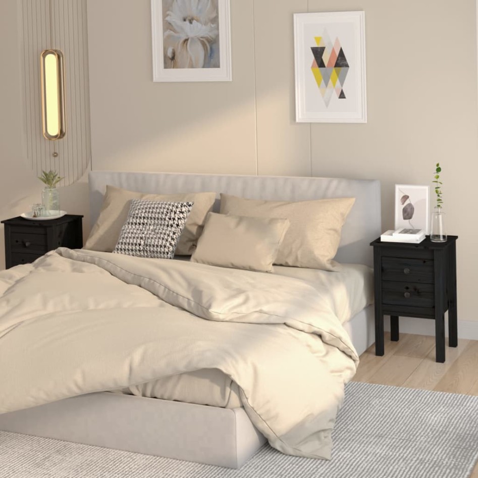 Mesitas de noche 2 uds madera maciza de pino negro