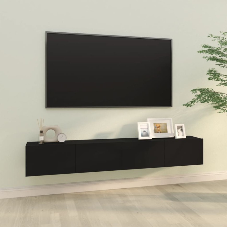 Muebles TV pared 2 uds madera contrachapada negro 100x30x30