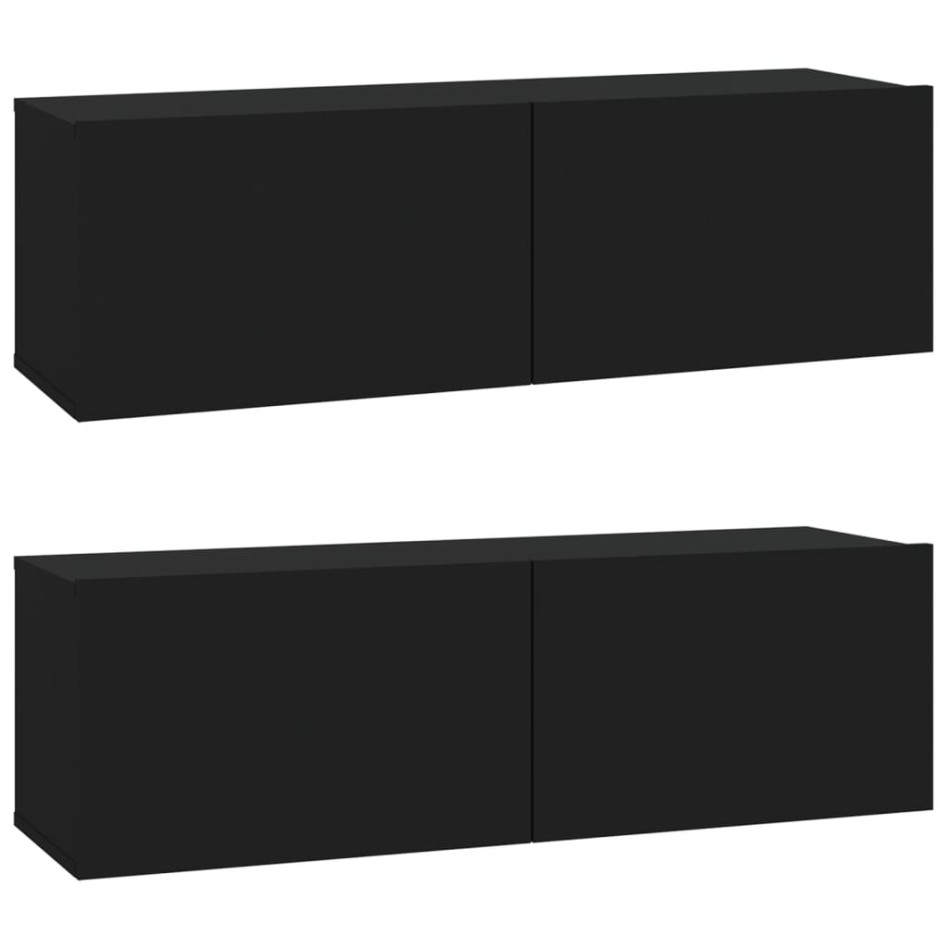 Muebles TV pared 2 uds madera contrachapada negro 100x30x30