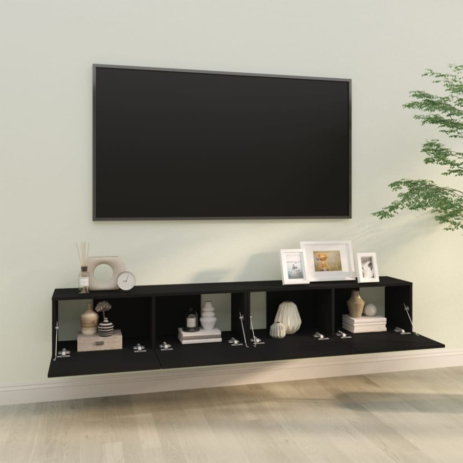 Muebles TV pared 2 uds madera contrachapada negro 100x30x30