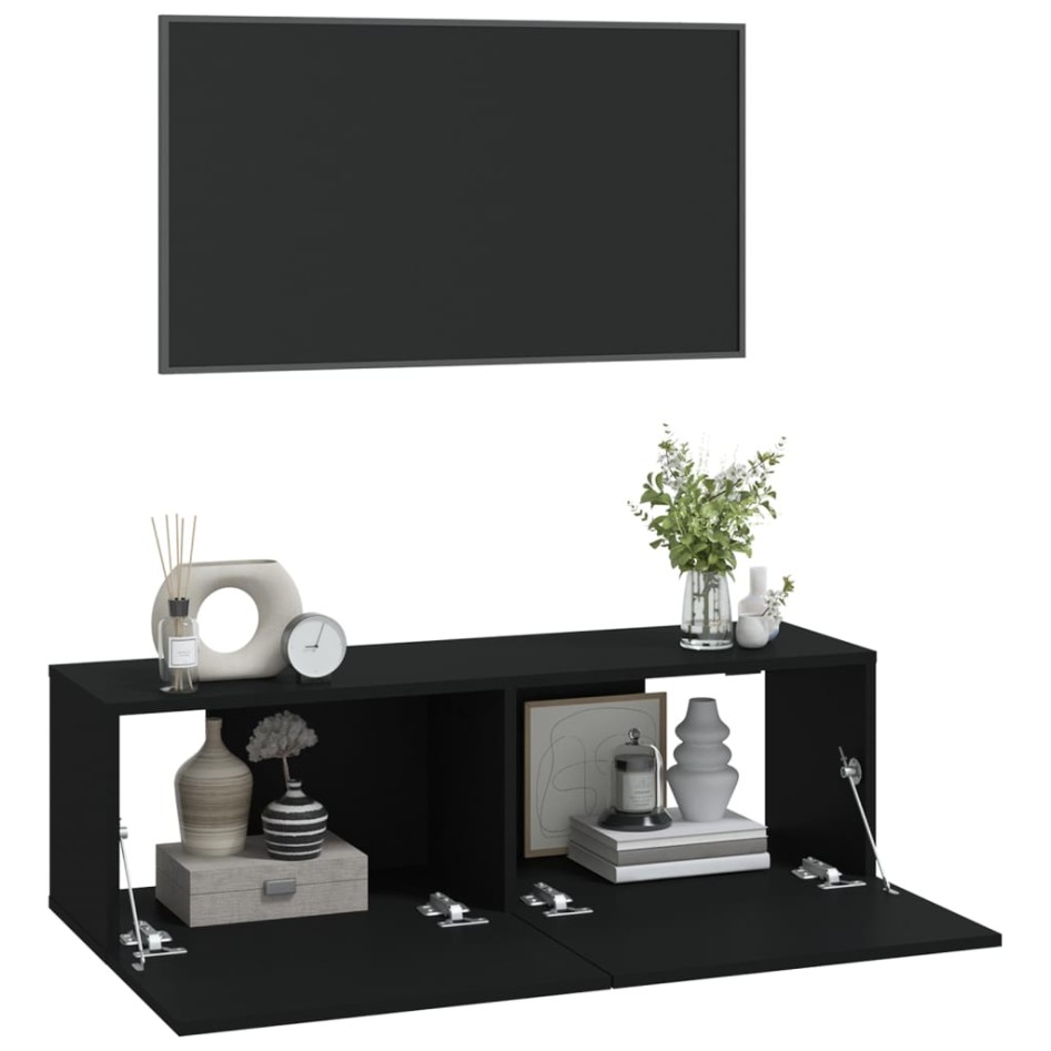 Muebles TV pared 2 uds madera contrachapada negro 100x30x30
