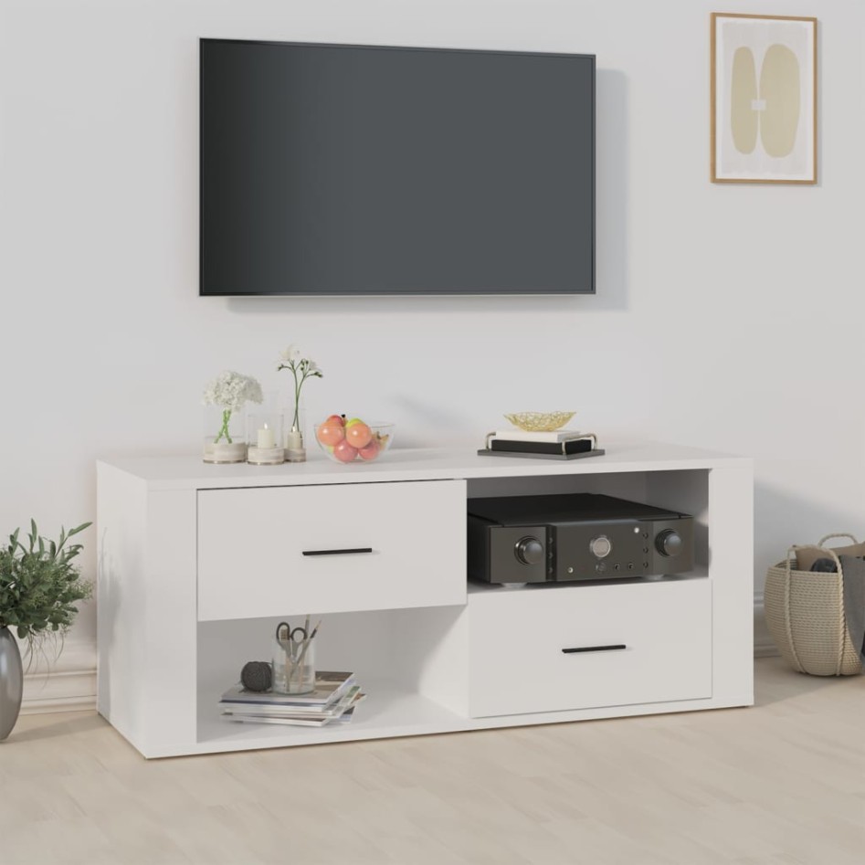 Mueble para TV madera contrachapada blanco 100x35x40