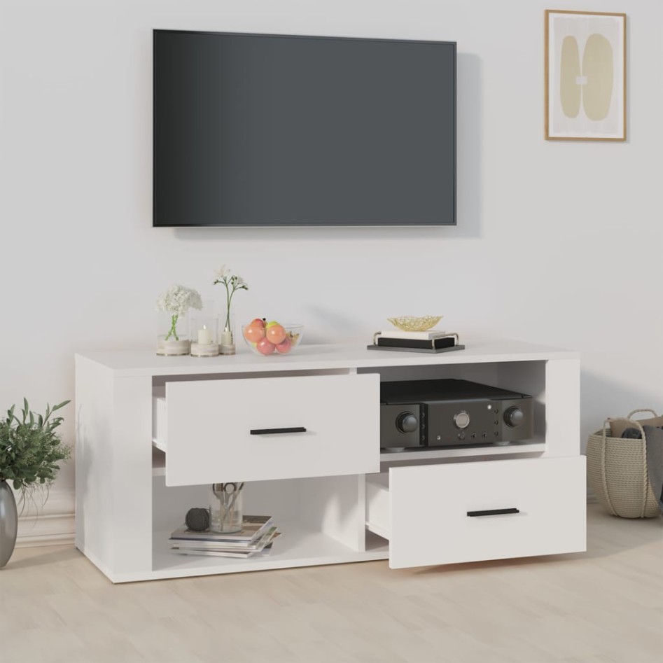 Mueble para TV madera contrachapada blanco 100x35x40