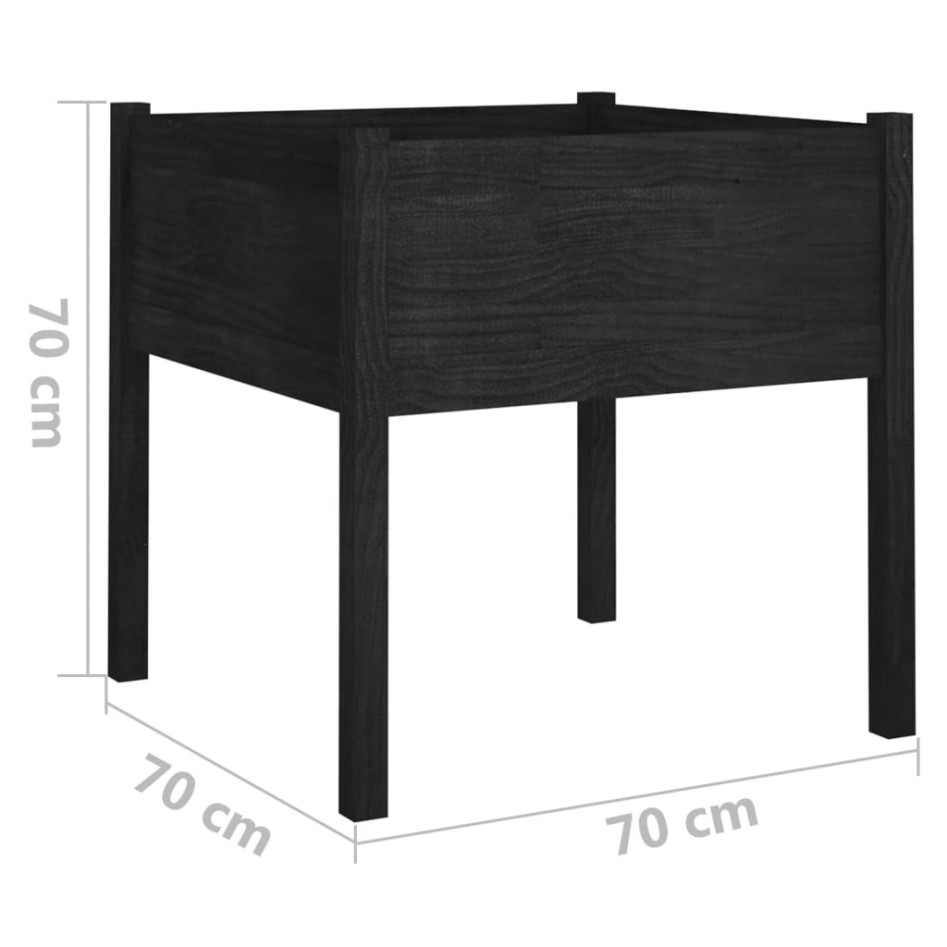 Jardineras 2 uds madera maciza de pino negro 70x70x70