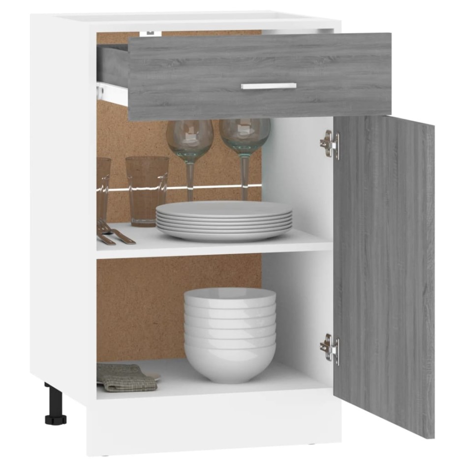Armario bajo cocina madera ingeniería gris Sonoma 50x46x81,5