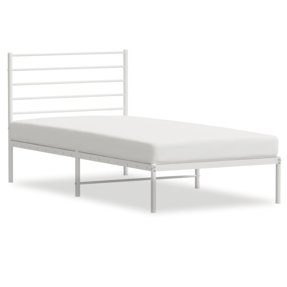Estructura cama sin colchón con cabecero metal blanco 90x190