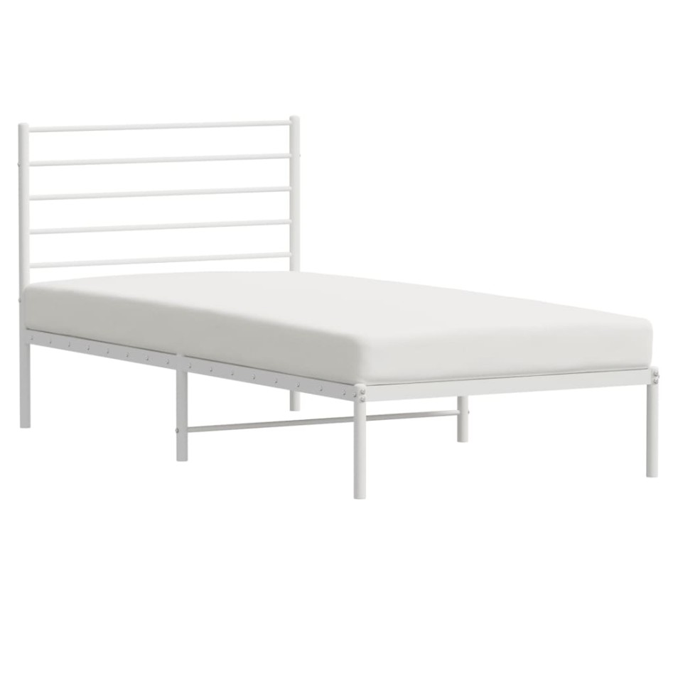 Estructura cama sin colchón con cabecero metal blanco 90x190