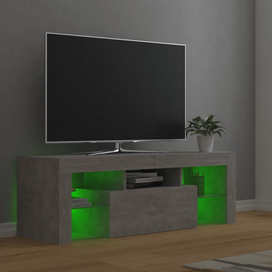Mueble de TV con luces LED gris hormigón 120x35x40