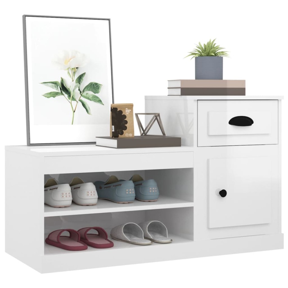 Mueble zapatero madera contrachapada blanco brillo 100x42x60