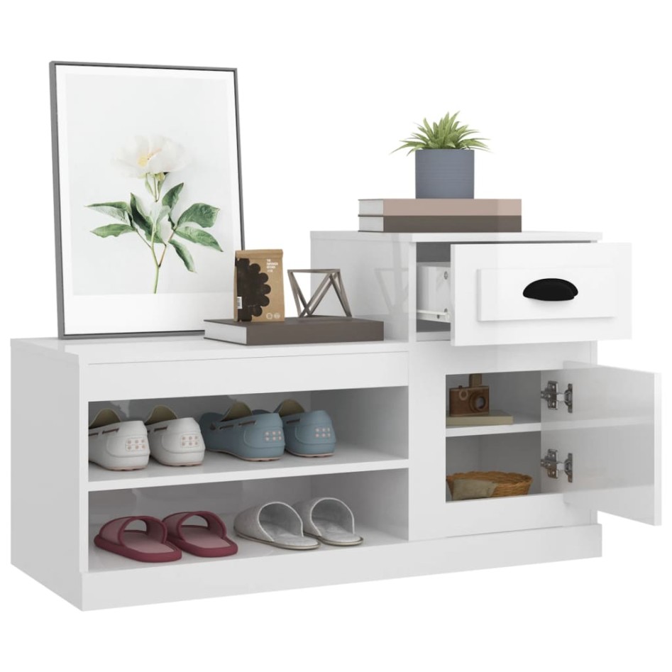 Mueble zapatero madera contrachapada blanco brillo 100x42x60