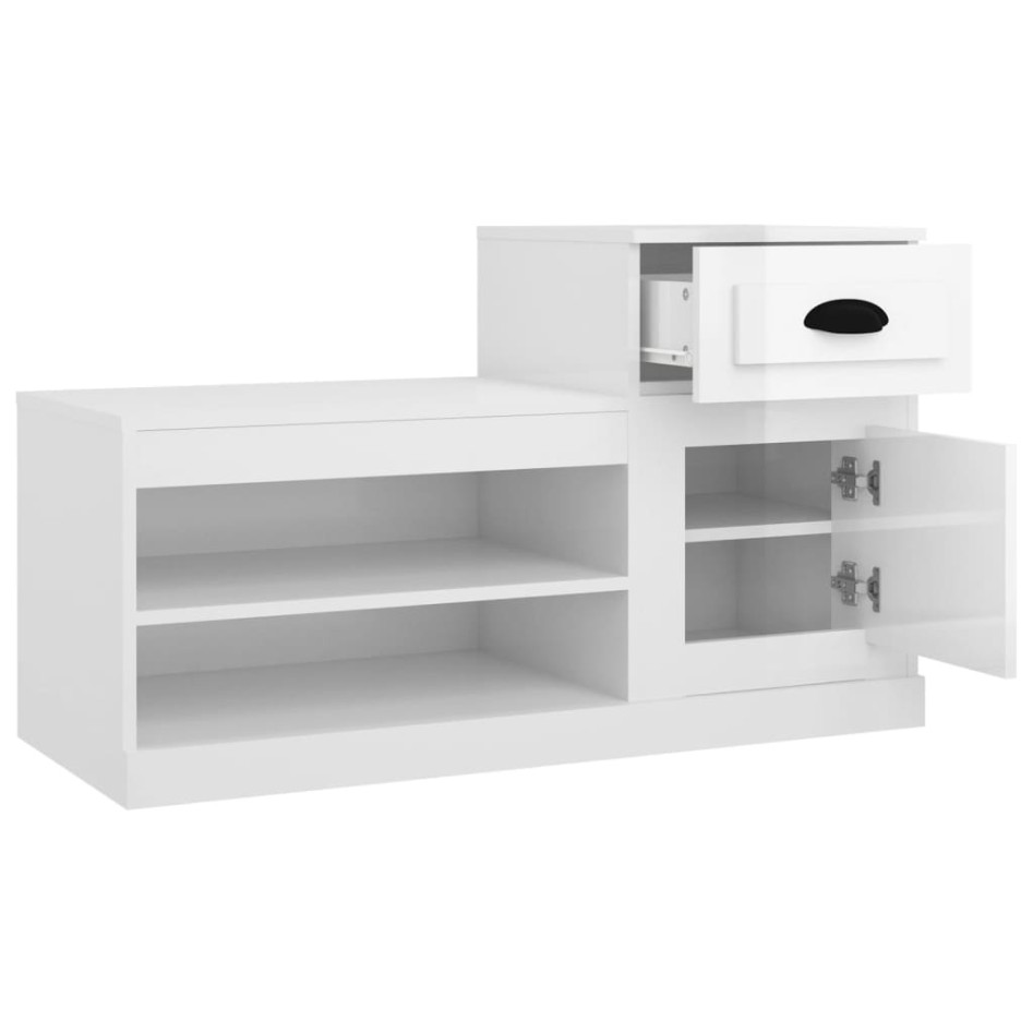 Mueble zapatero madera contrachapada blanco brillo 100x42x60