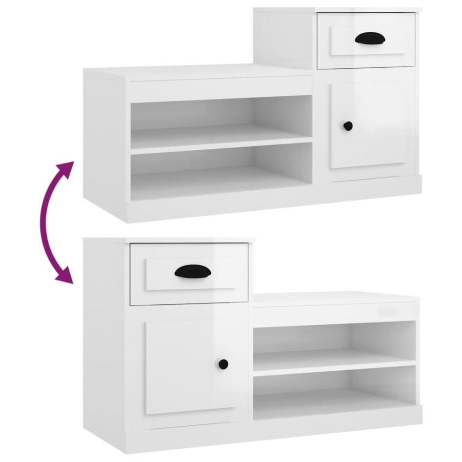 Mueble zapatero madera contrachapada blanco brillo 100x42x60