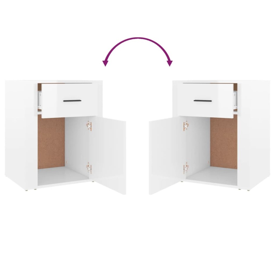 Mesita de noche madera contrachapada blanco brillo 50x36x60