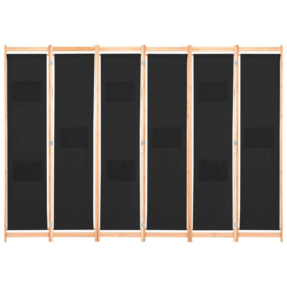 Biombo divisor de 6 paneles de tela negro 240x170x4