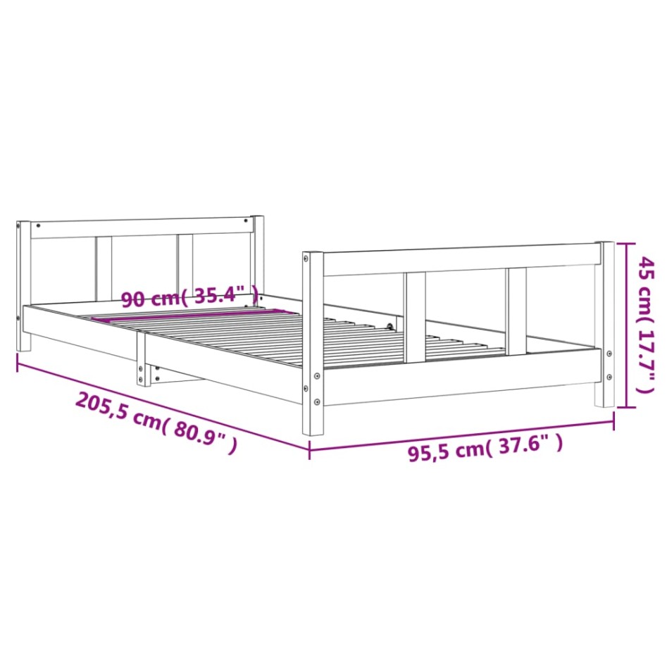 Estructura de cama para niños madera maciza de pino 90x200
