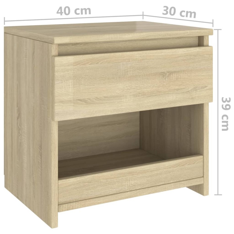 Mesitas de noche 2 uds madera contrachapada roble 40x30x39