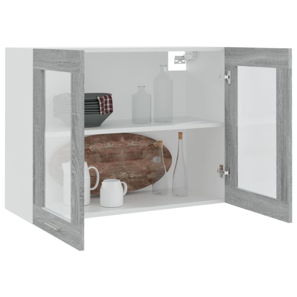 Armario vitrina colgante madera gris Sonoma 80x31x60