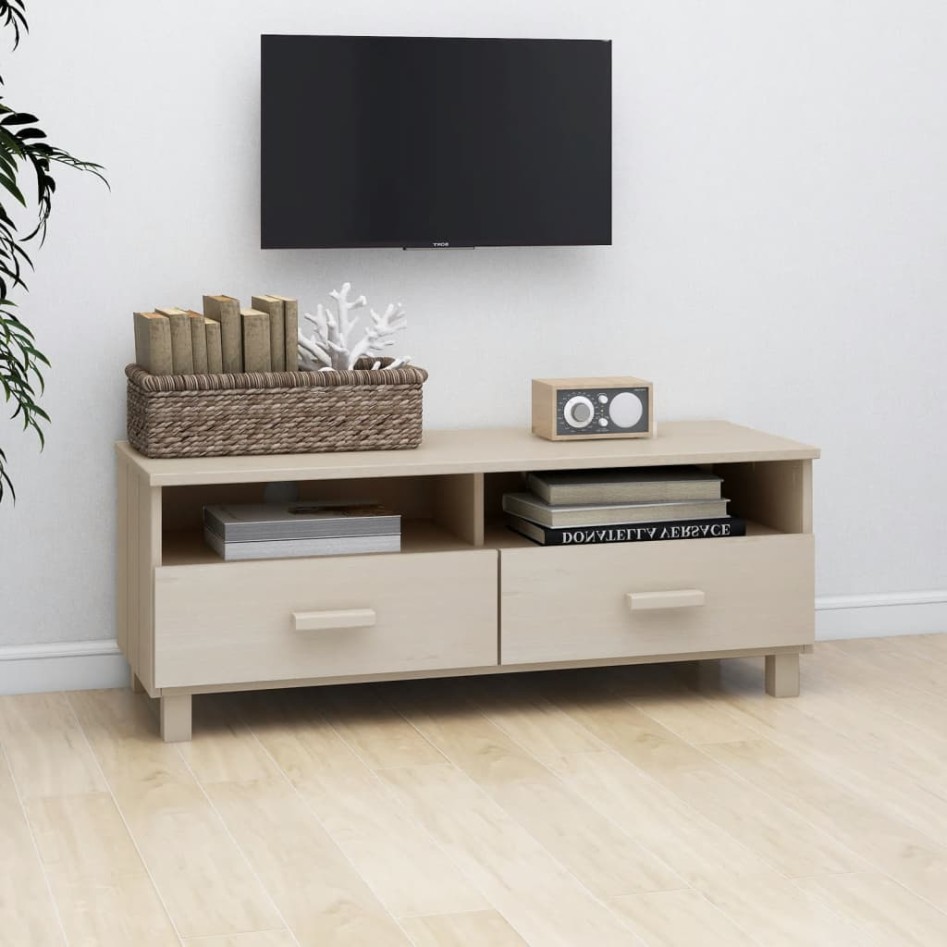 Mueble TV HAMAR madera de pino maciza marrón miel 106x40x40