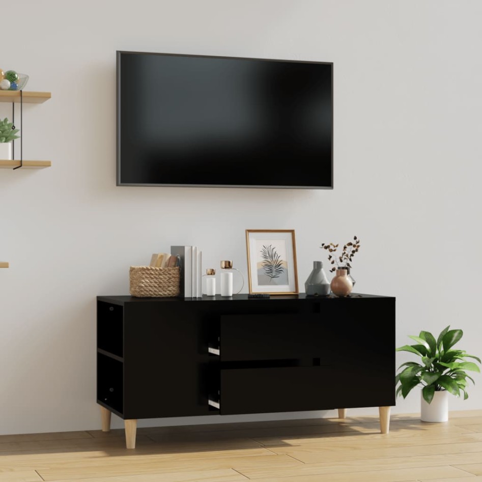 Mueble para TV madera contrachapada negro 102x44,5x50