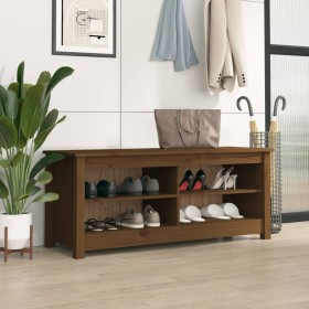 Banco zapatero madera maciza de pino marrón miel 110x38x45,5