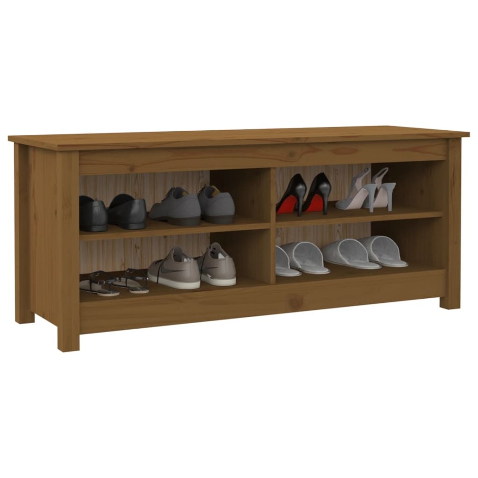 Banco zapatero madera maciza de pino marrón miel 110x38x45,5