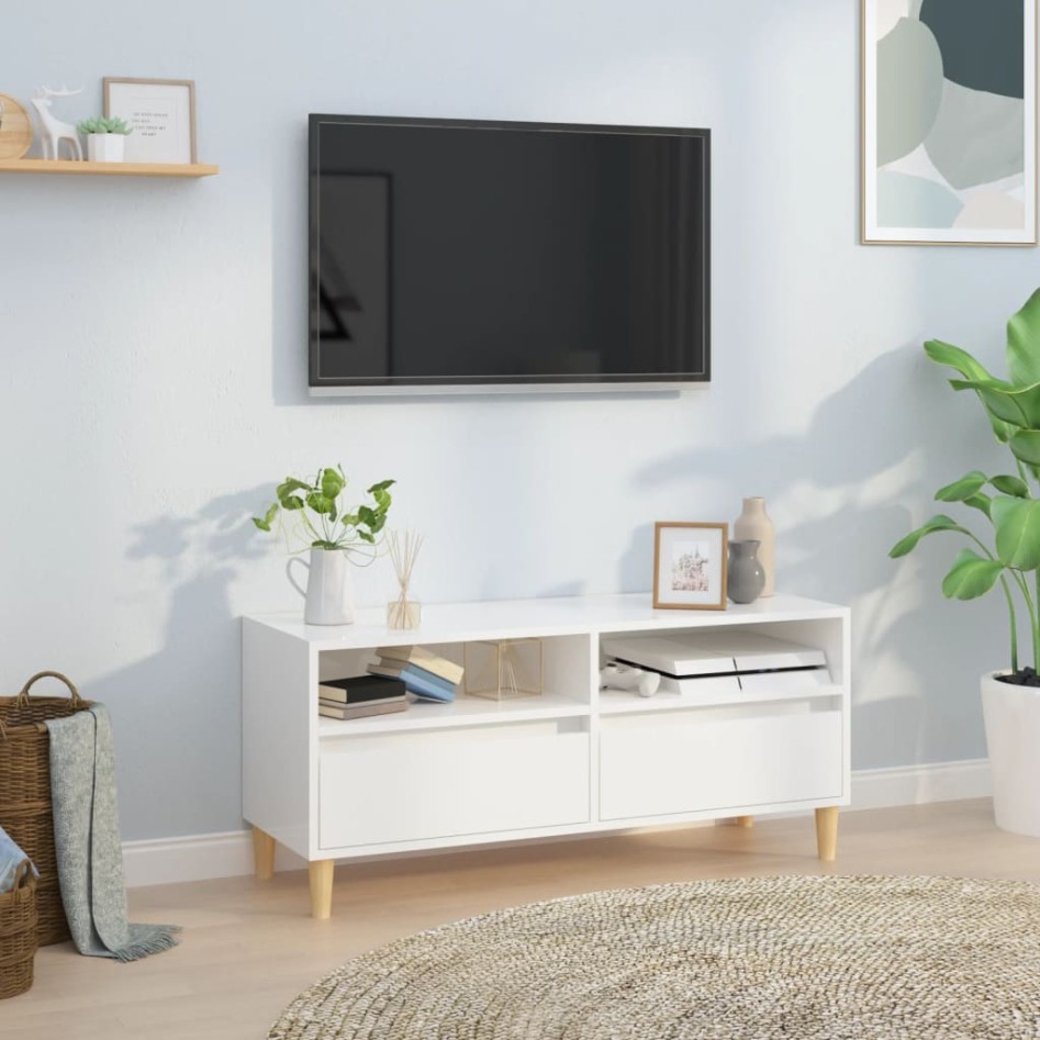 Mueble de TV madera contrachapada blanco brillo