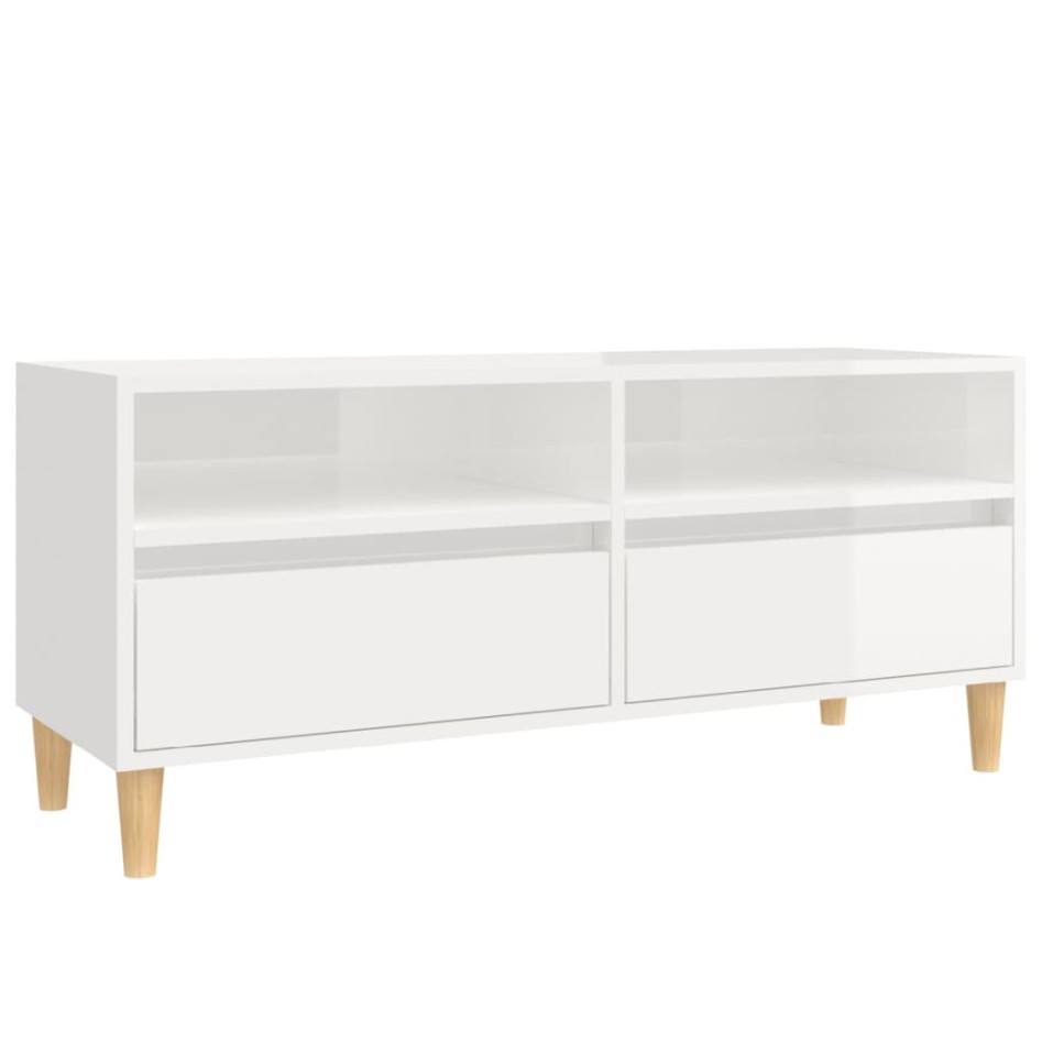 Mueble de TV madera contrachapada blanco brillo