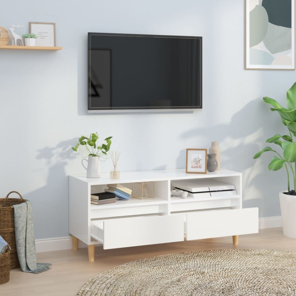 Mueble de TV madera contrachapada blanco brillo