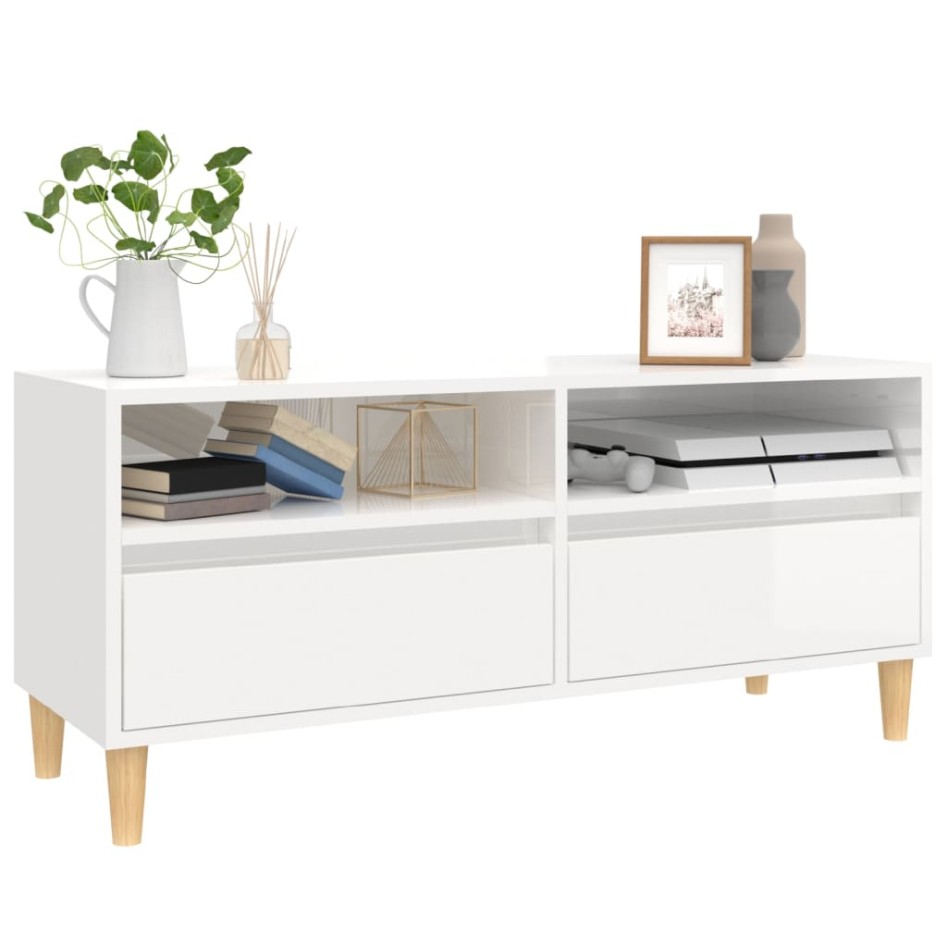 Mueble de TV madera contrachapada blanco brillo