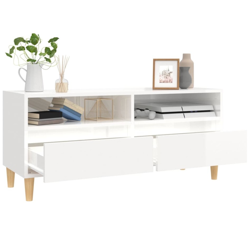 Mueble de TV madera contrachapada blanco brillo