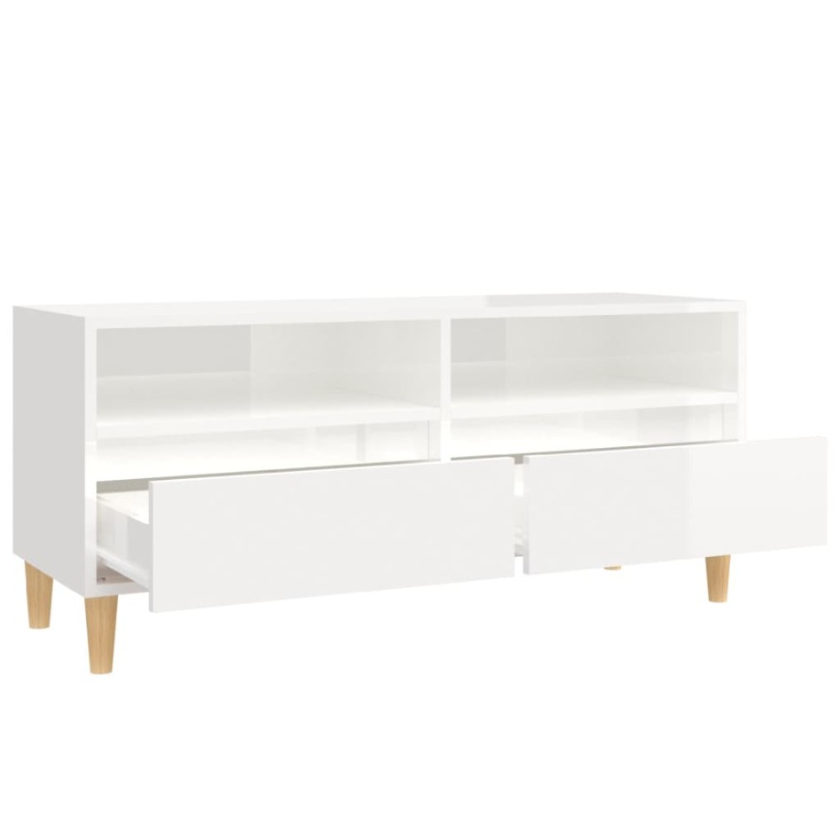 Mueble de TV madera contrachapada blanco brillo