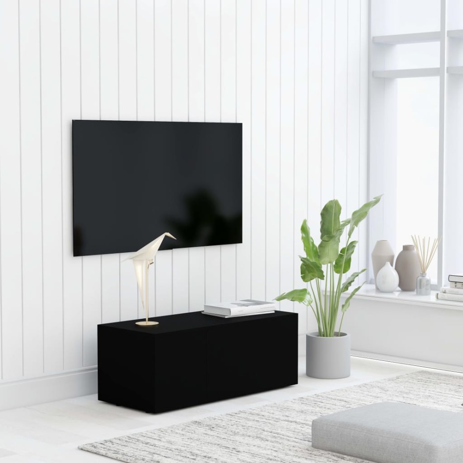 Mueble para TV madera contrachapada negro 80x34x30